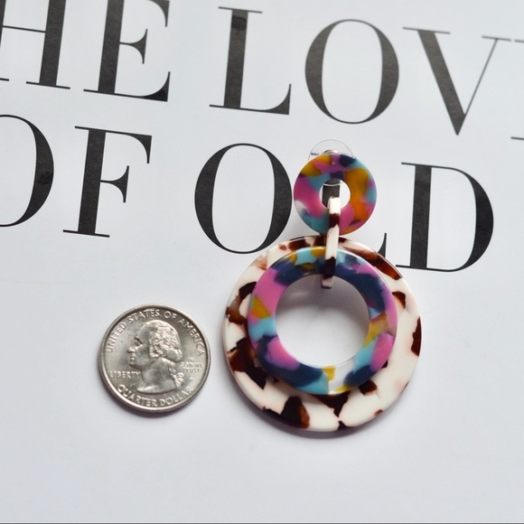 Artisan Acrylic Hoops Dangle Mutli Layer Colorful - Picture 3 of 3